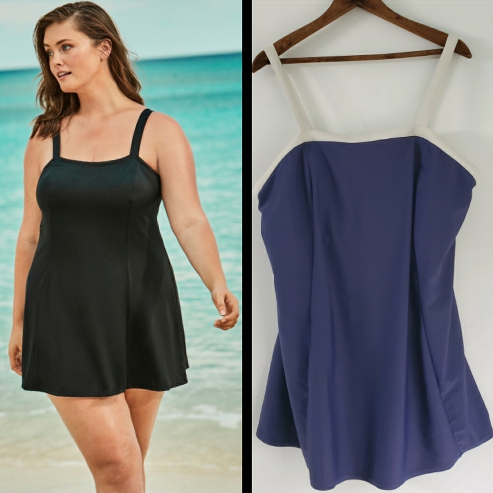 Roaman's Swim | Princess Seam Navy & White Swim Dress